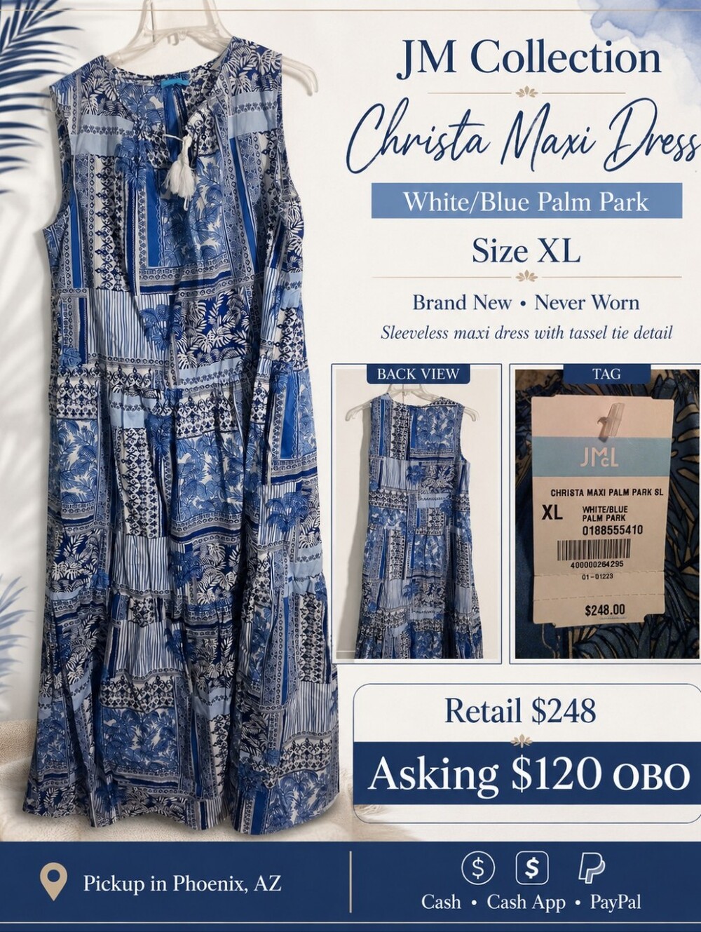 JM Collection Christa Maxi Dress XL – Brand New